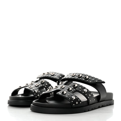 Hermes Calfskin Studded Womens Chypre Sandals 36 Black 3 of 9