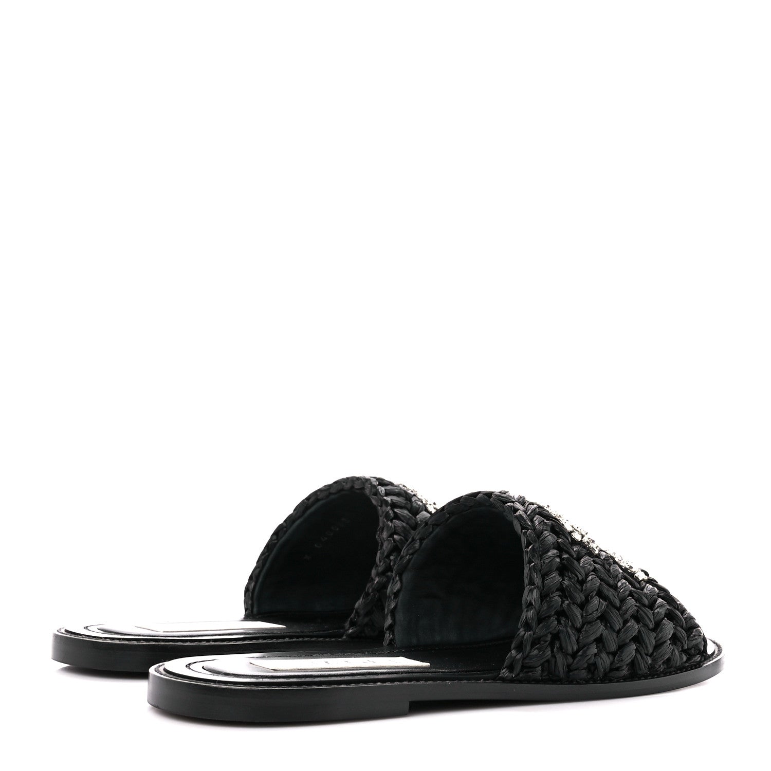 Chanel Raffia Crystal CC Mules Sandals 38.5 Black 4 of 9