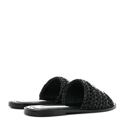 Chanel Raffia Crystal CC Mules Sandals 38.5 Black 4 of 9