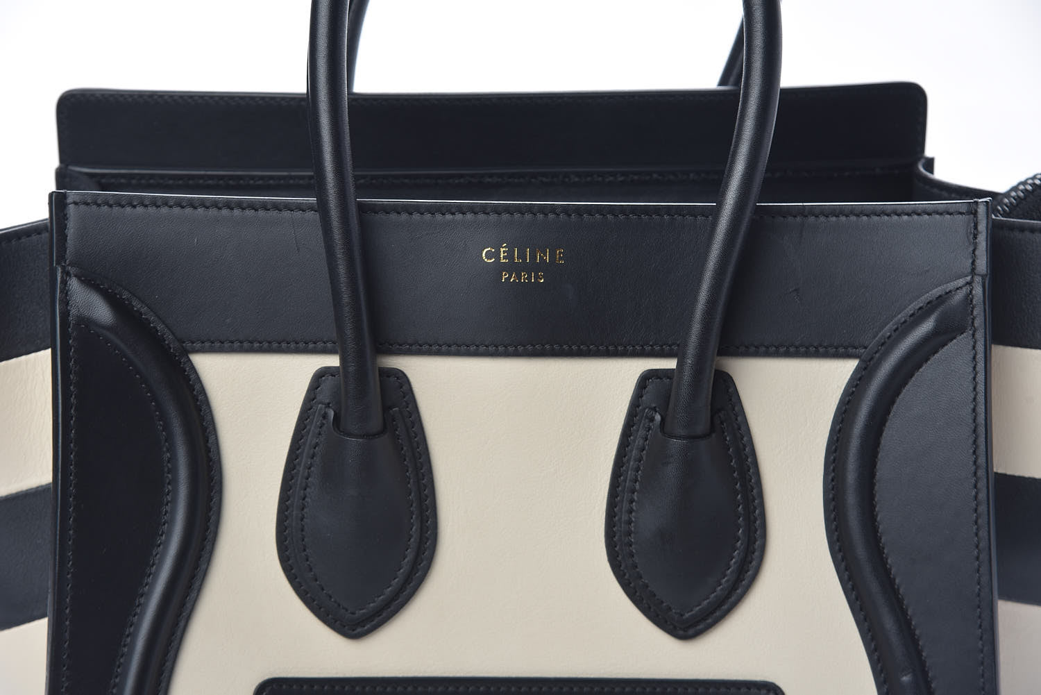 Celine Smooth Calfskin Bi-Color Striped Micro Luggage Black 10 of 10