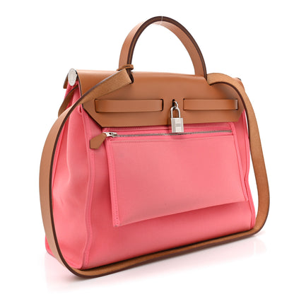 Hermes Vache Hunter Toile Herbag Zip 31 PM Rose Azalee Natural 5 of 17