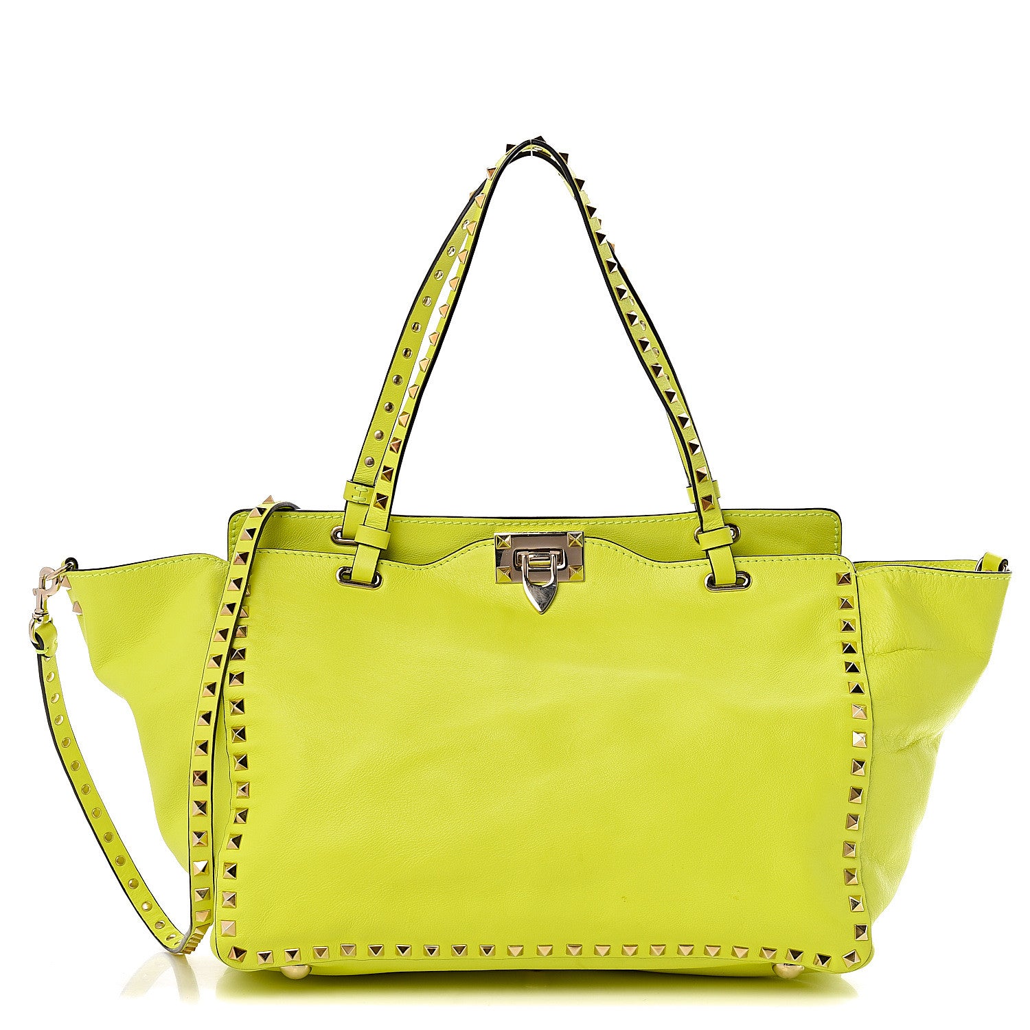Valentino Garavani Vitello Medium Rockstud Tote Yellow Fluo 1 of 11