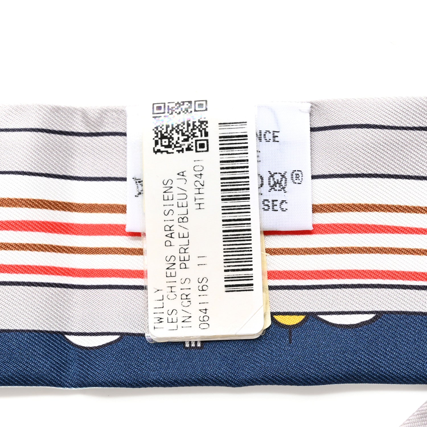 Hermes Silk Les Chiens Parisiens Twilly Gris Perle Bleu Jaune 2 of 4