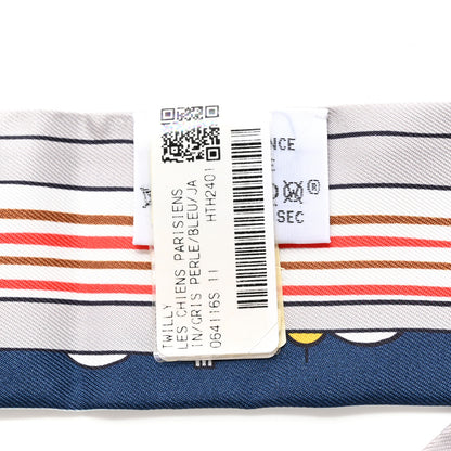 Hermes Silk Les Chiens Parisiens Twilly Gris Perle Bleu Jaune 2 of 4