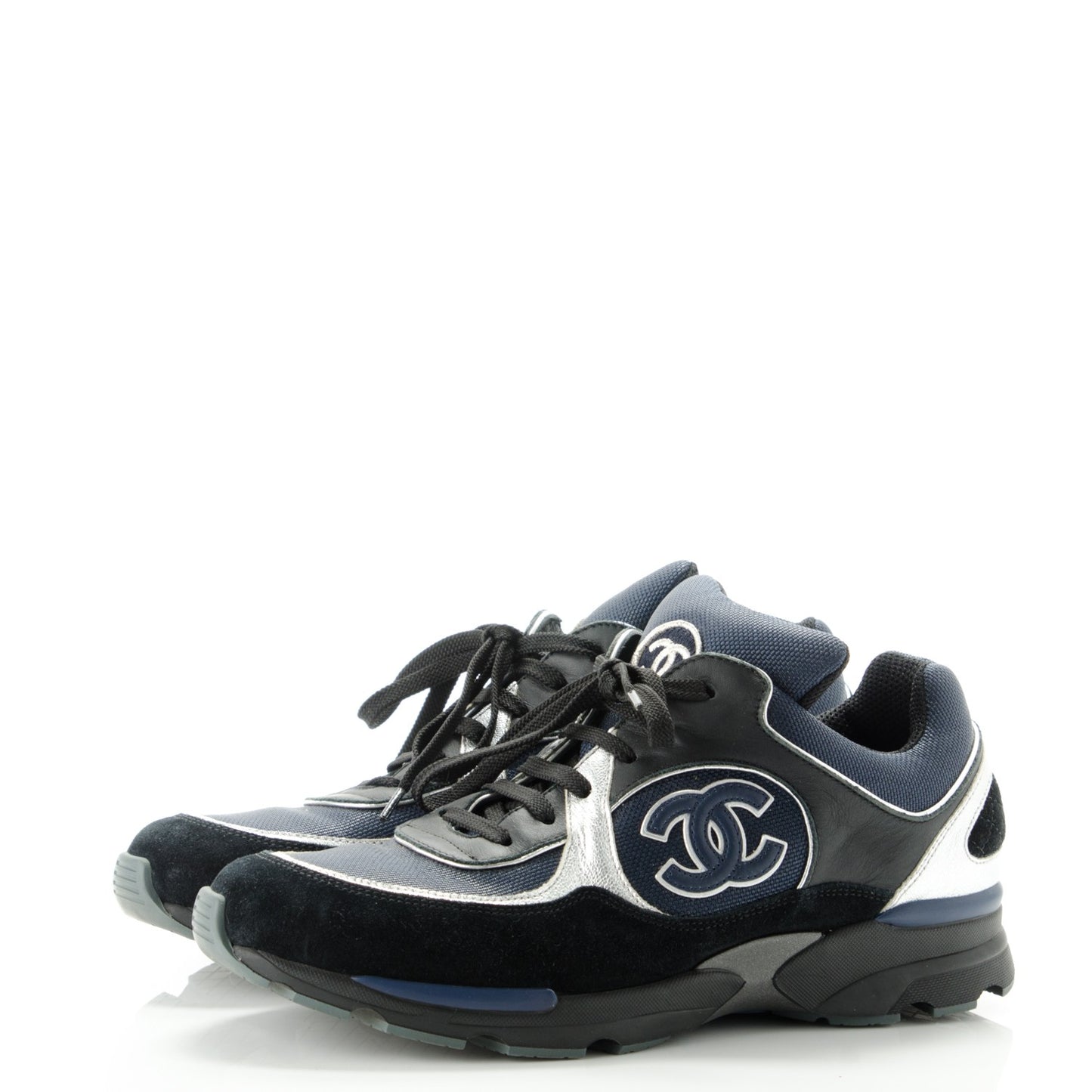 Suede Calfskin CC Sneakers 40 Black Navy