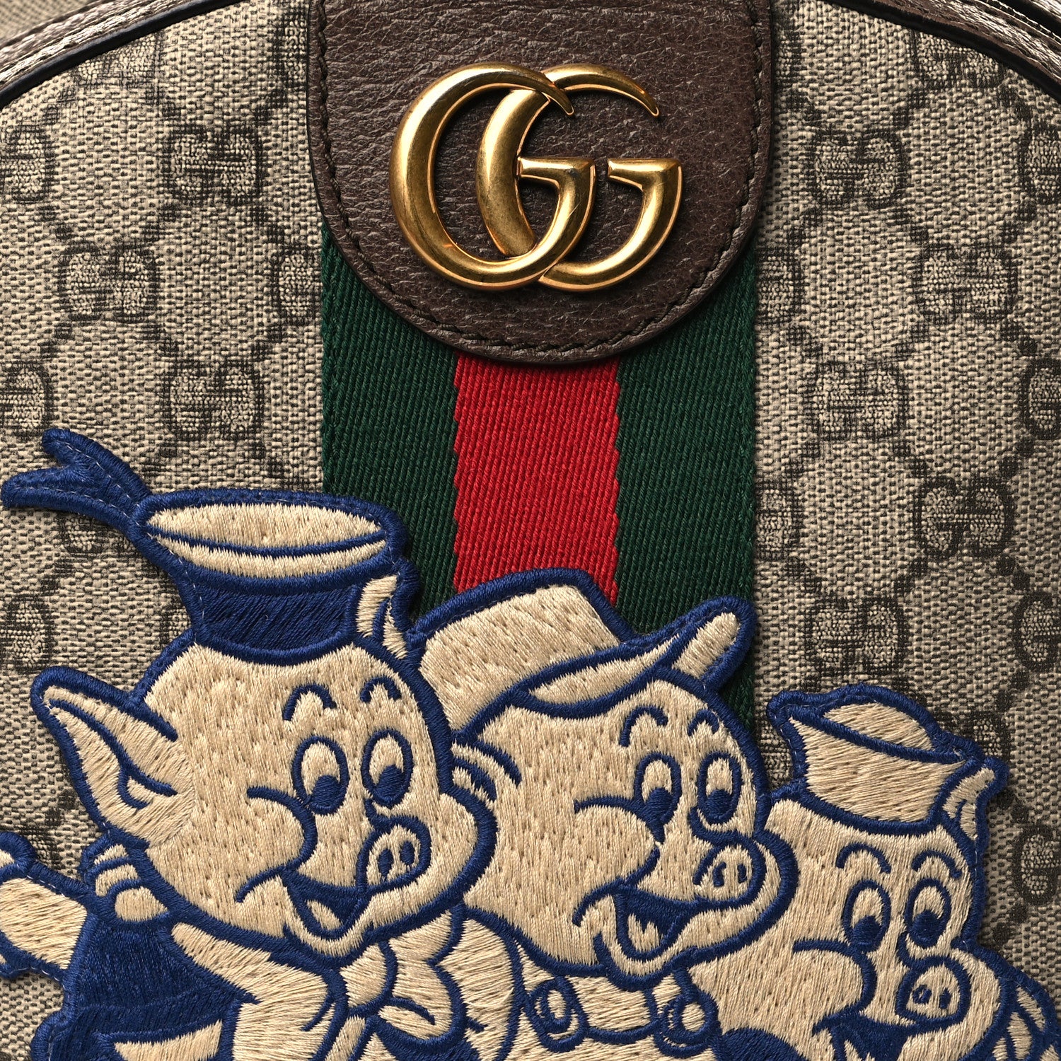 Gucci X DISNEY GG Supreme Monogram Web Three Little Pigs Ophidia Dome Backpack Beige New Acero 10 of 12