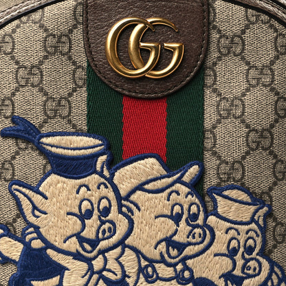 Gucci X DISNEY GG Supreme Monogram Web Three Little Pigs Ophidia Dome Backpack Beige New Acero 10 of 12