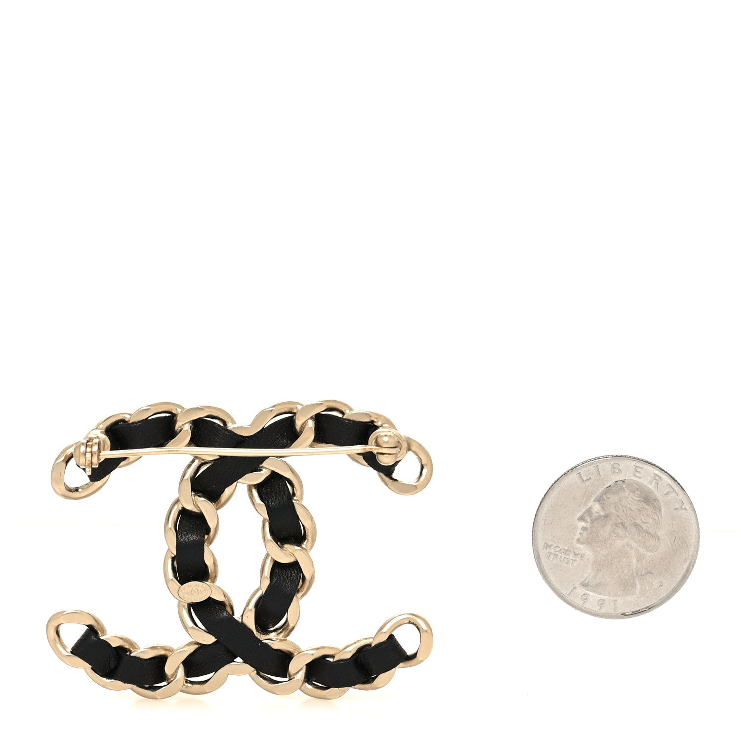 Chanel Lambskin Chain CC Brooch Black Gold 2 of 3