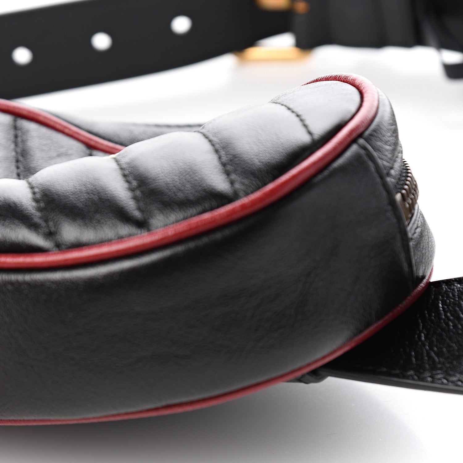 Gucci Azalea Calfskin Matelasse Diagonal Torchon GG Marmont Belt Bag 85 34 Black Romantic Cerise 9 of 9