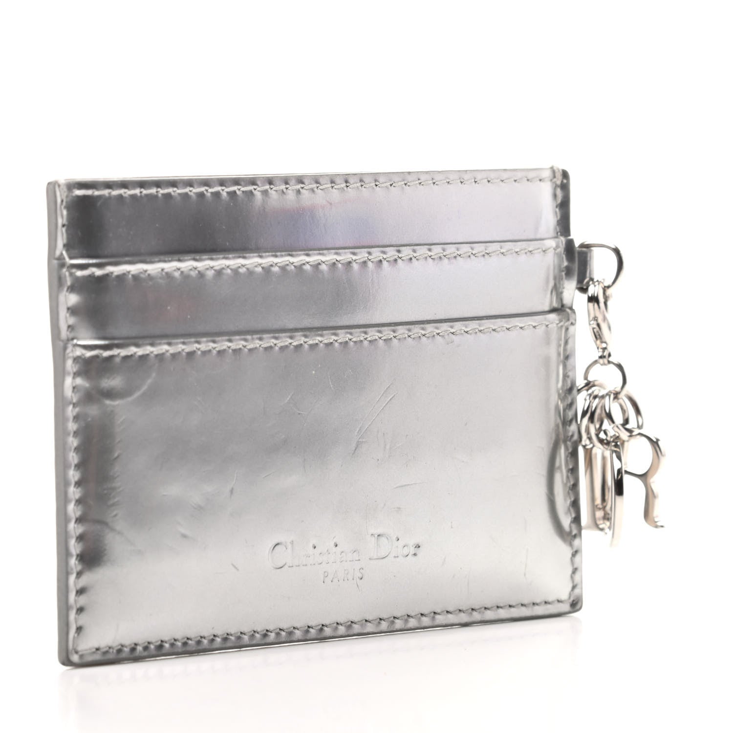 Christian Dior Metallic Patent Micro-Cannage Lady Dior Card Holder Silver 3 of 8