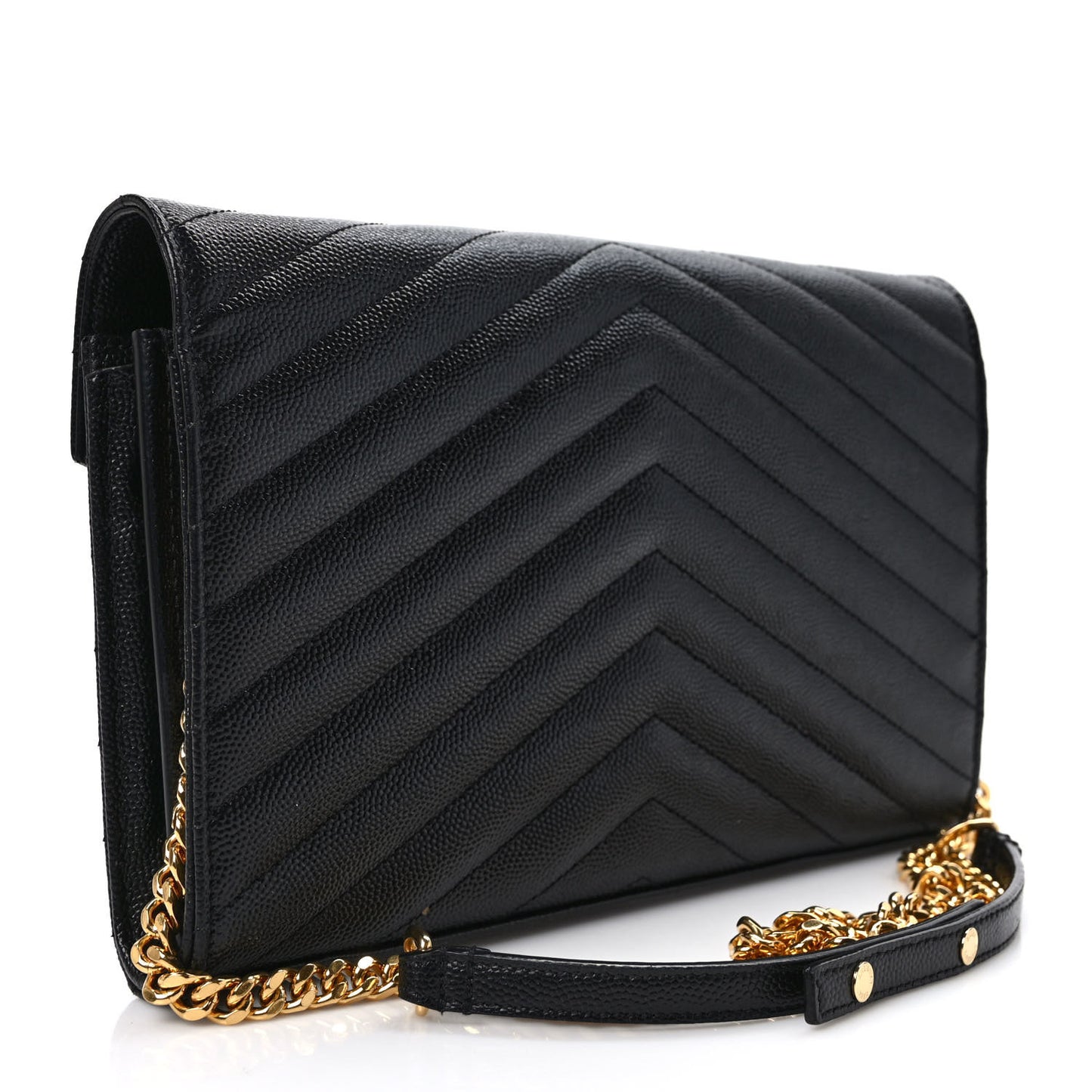 Grain De Poudre Matelasse Chevron Monogram Chain Wallet Black
