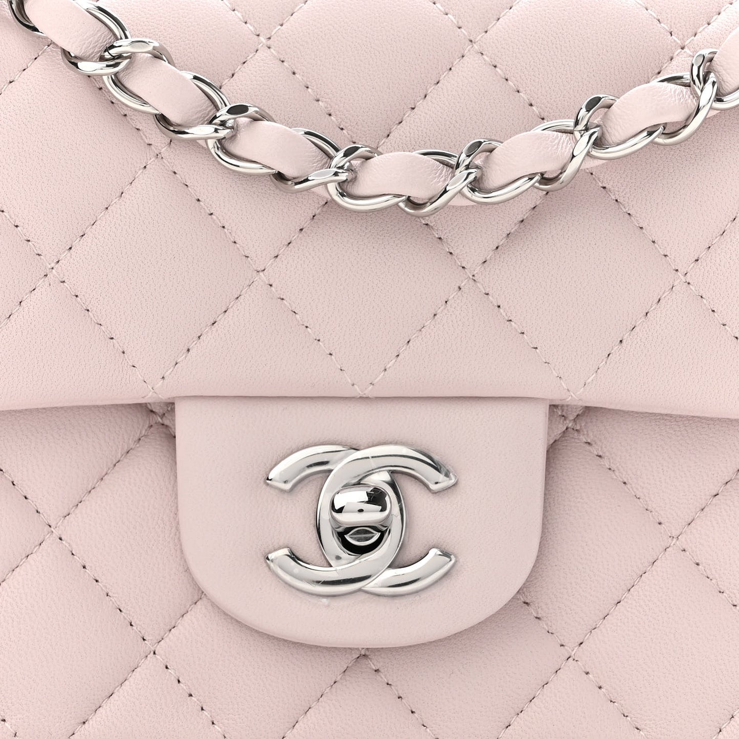 Lambskin Quilted Mini Rectangular Flap Light Purple