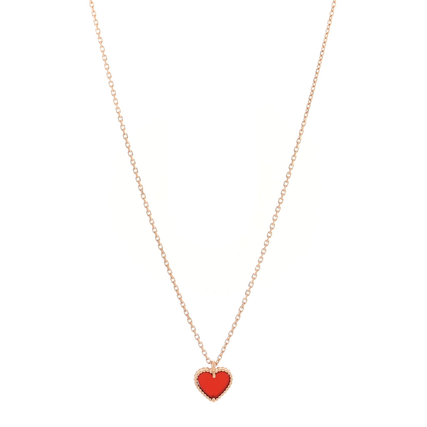 18k Rose Gold Carnelian Sweet Alhambra Heart Pendant Necklace