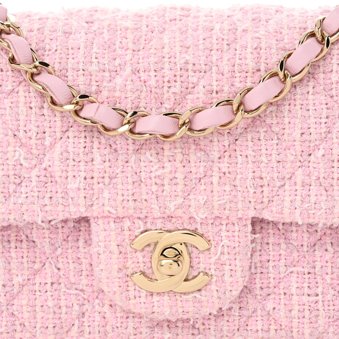 Tweed Quilted Mini Rectangular Flap Pink