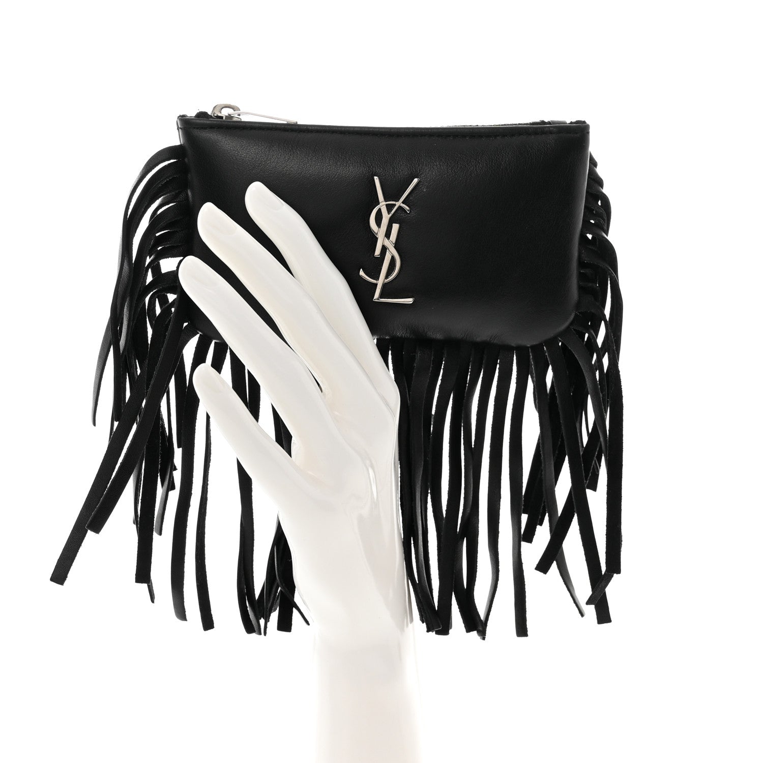 Saint Laurent Calfskin Monogram Small Fringe Key Pouch Black 2 of 9