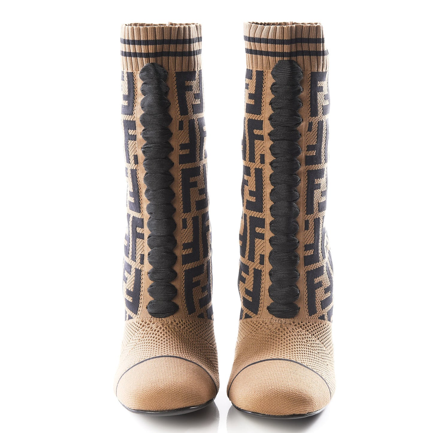 Stretch Fabric Jacquard FF Rockoko 105mm Sock Boots 39.5 Tobacco