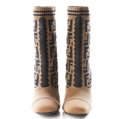Fendi Stretch Fabric Jacquard FF Rockoko 105mm Sock Boots 39.5 Tobacco 3 of 8