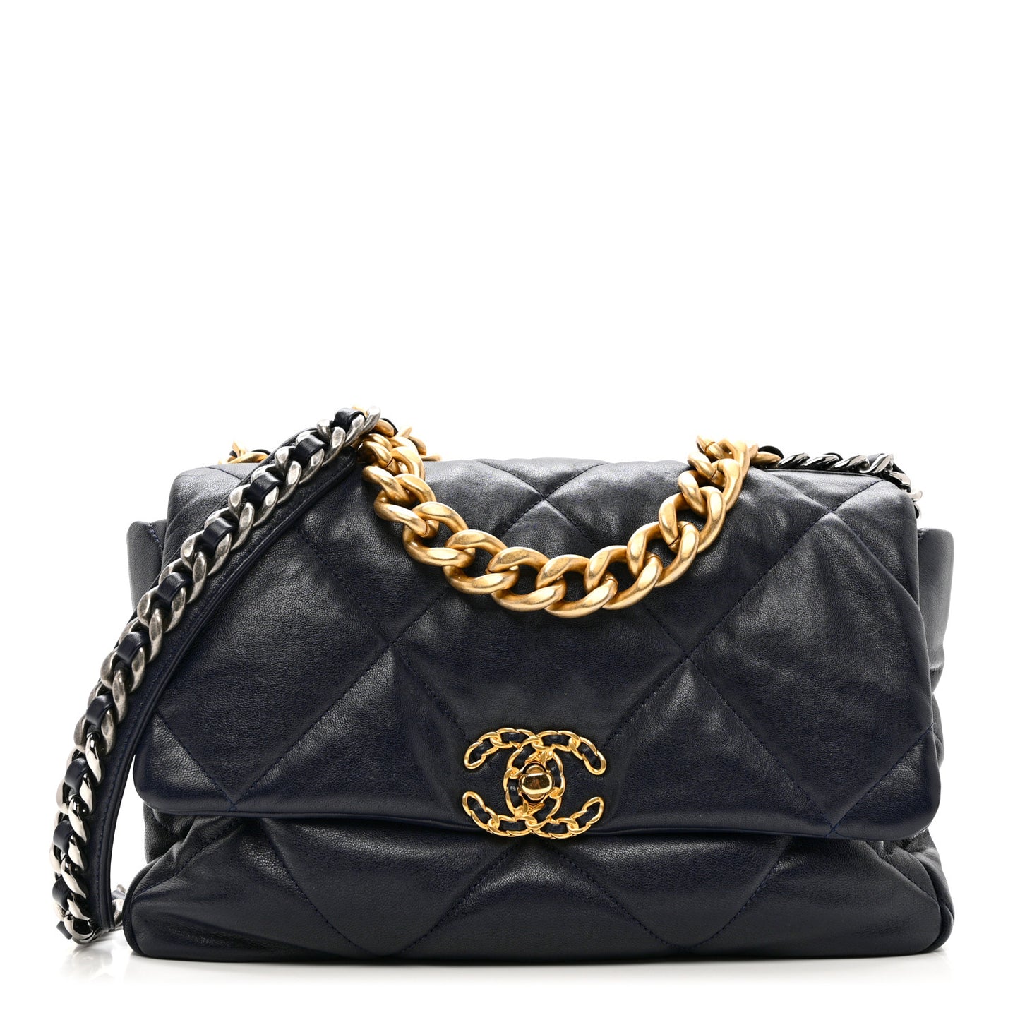 Goatskin Quilted Large Chanel 19 Flap Navy Blue