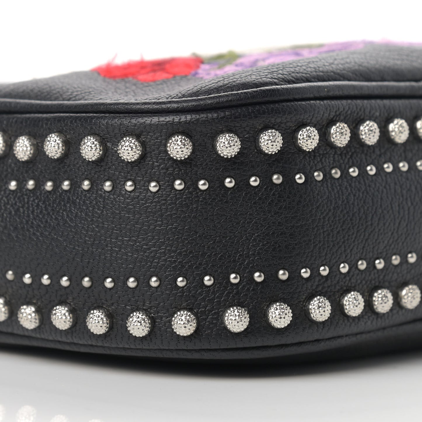 Calfskin Studded Embroidered Mini Camera Bag Black