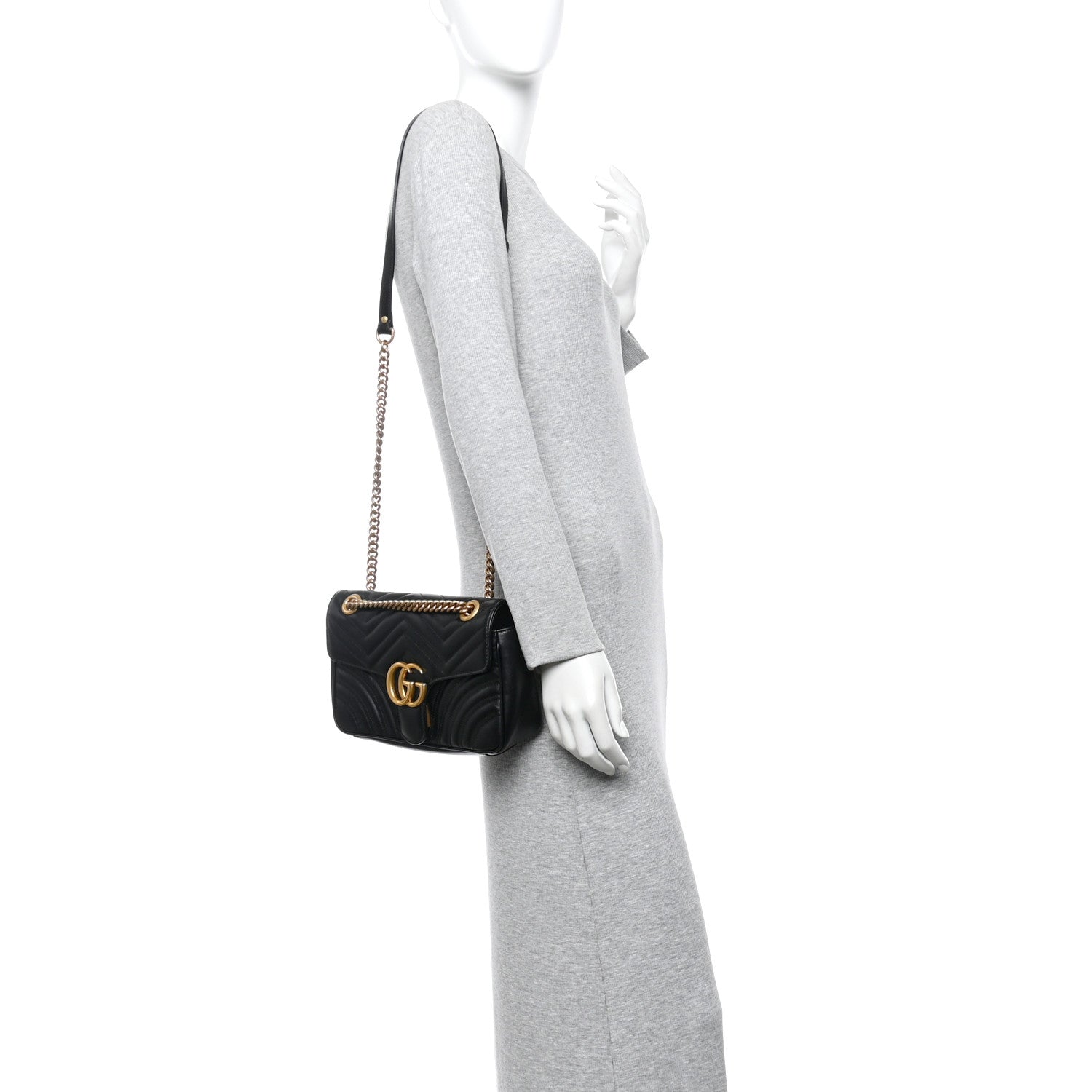 Gucci Calfskin Matelasse Small GG Marmont Shoulder Bag Black 2 of 11