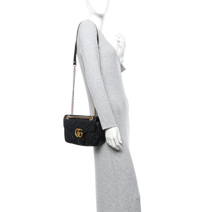 Gucci Calfskin Matelasse Small GG Marmont Shoulder Bag Black 2 of 11