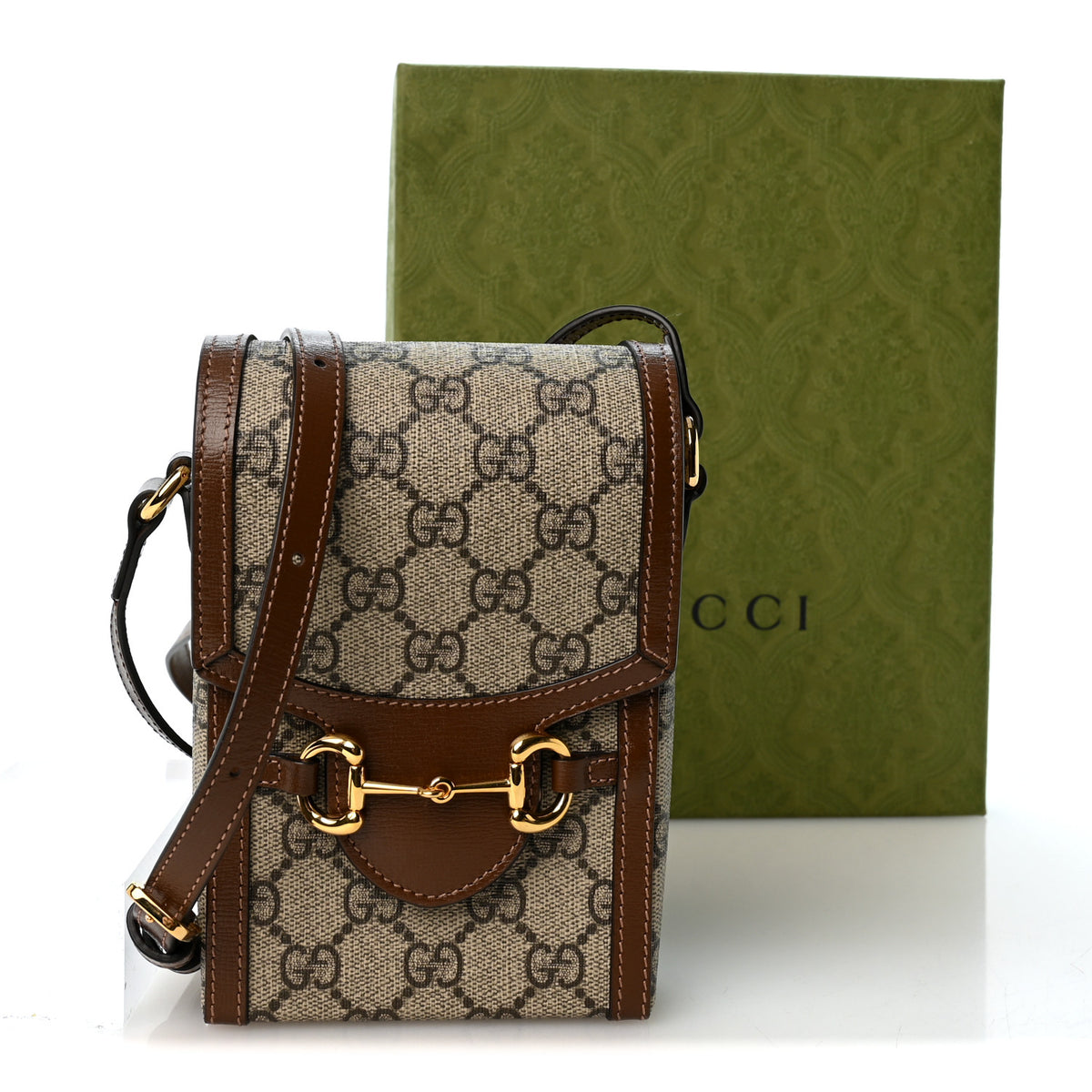 GG Supreme Monogram Mini Horsebit 1955 Crossbody Bag Beige Brown Sugar
