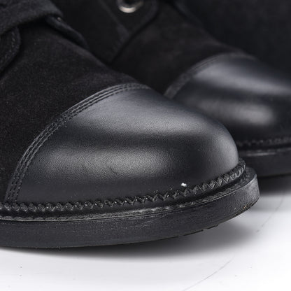 Chanel Suede Quilted CC Lace Up Combat Boots 37 Black 11 of 15