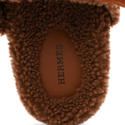 Hermes Suede Goatskin Shearling Womens Chypre Sandals 39 Gold 8 of 8