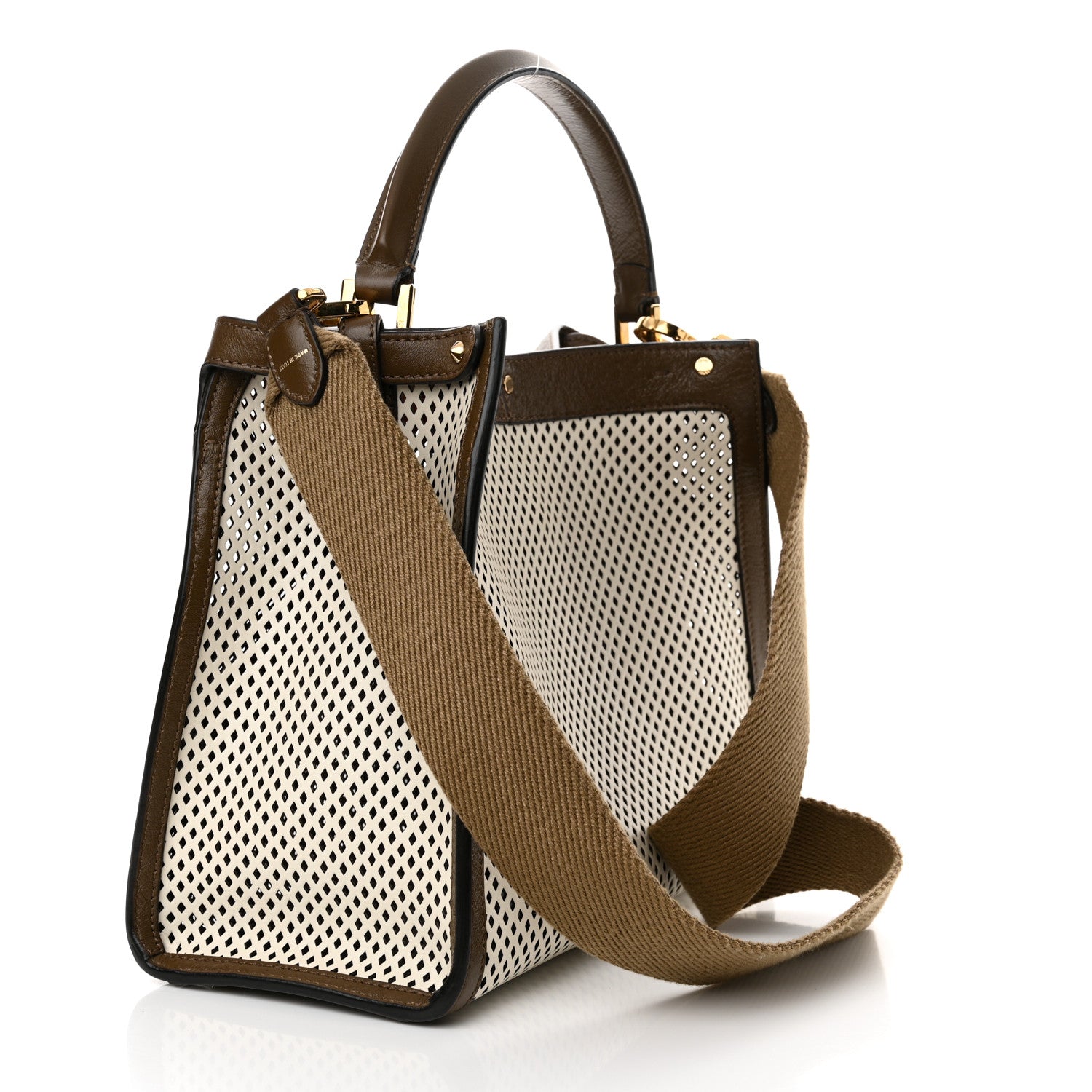 Fendi Vitello Liberty Glossy Lambskin Perforated Medium Peekaboo X-Lite White Ice Rust Maya 3 of 10