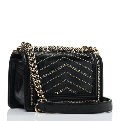Chanel Crumpled Calfskin Chevron Small Chain Boy Flap Black 3 of 9