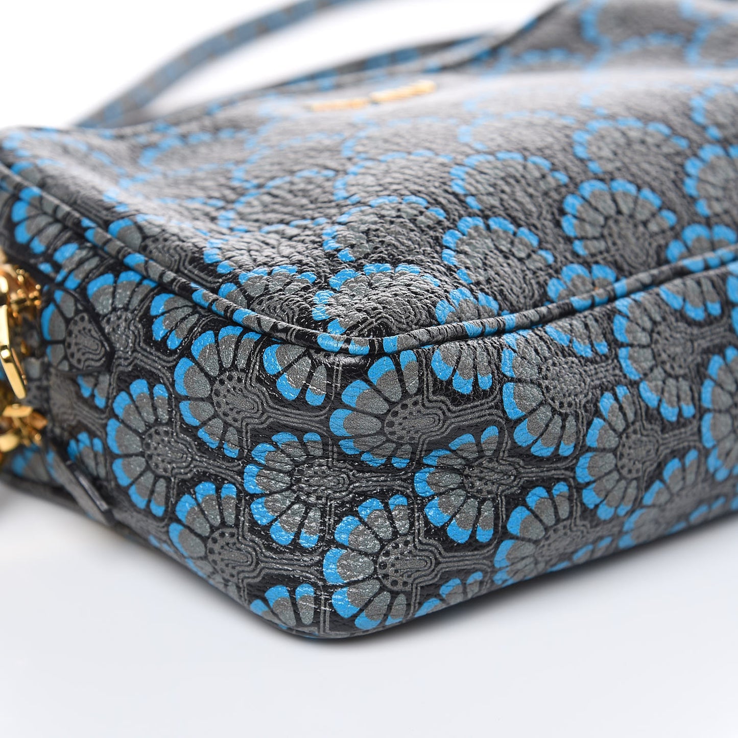 Goatskin Madras Dis Peacock Print Double Zip Crossbody Bag Asfalto
