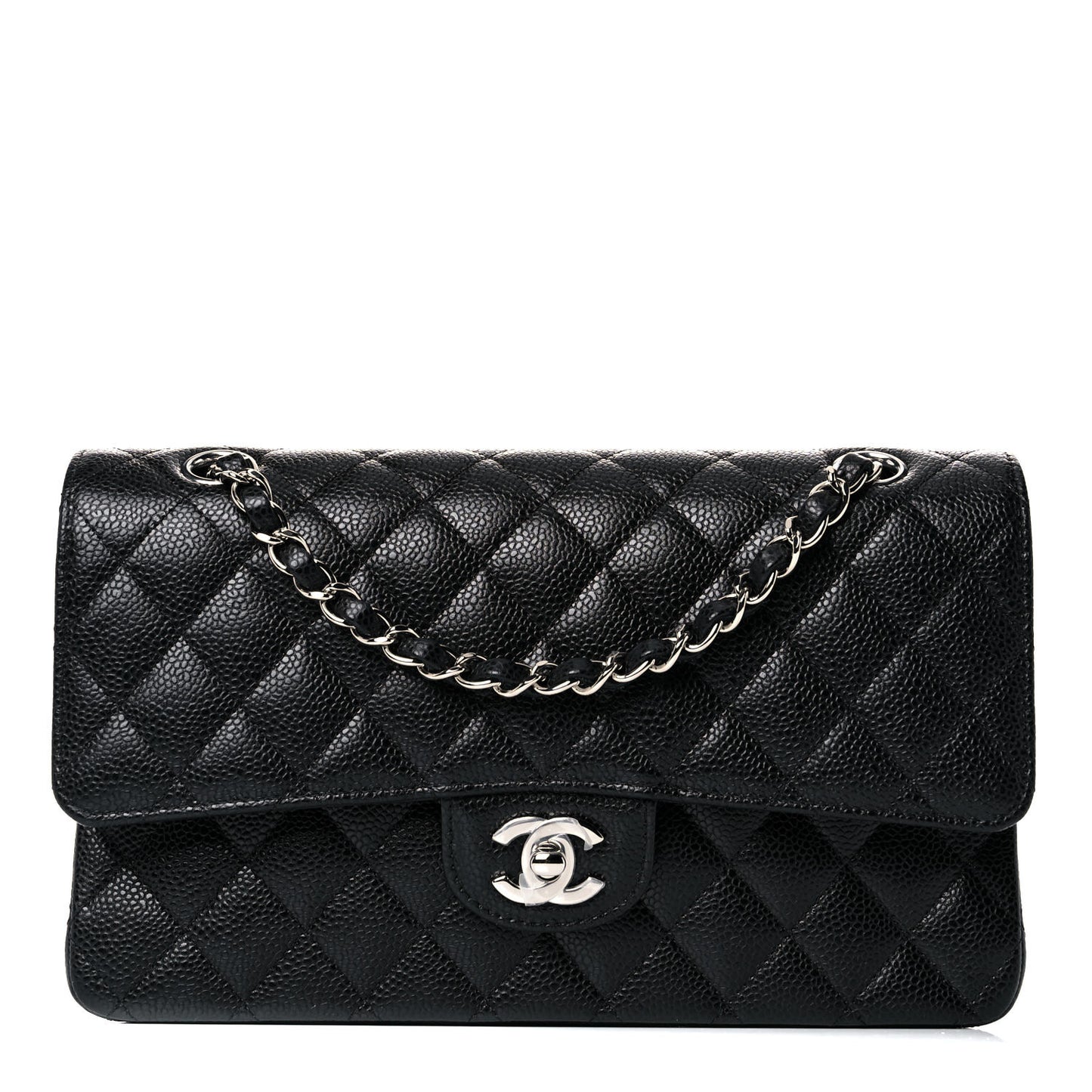 Caviar Quilted Medium Double Flap Black
