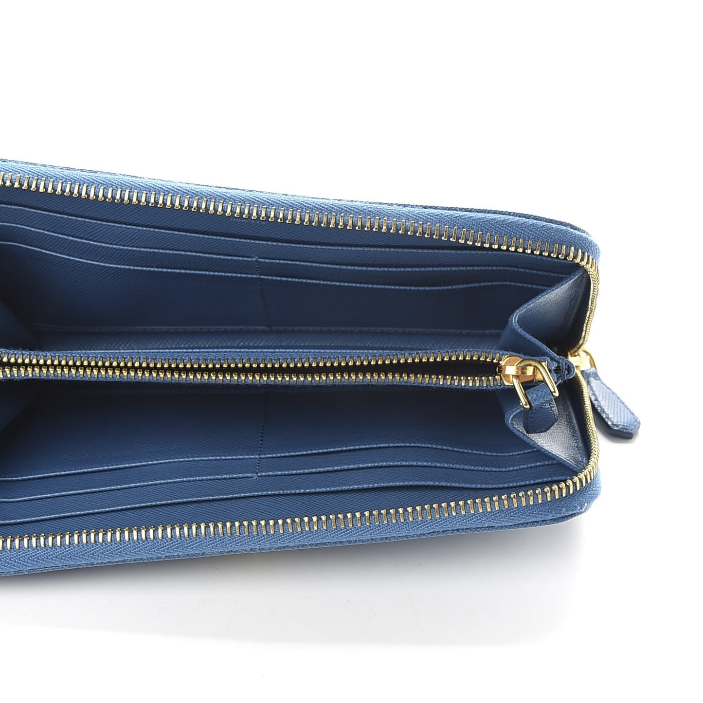 Saffiano Metal Zip Around Wallet Cobalto