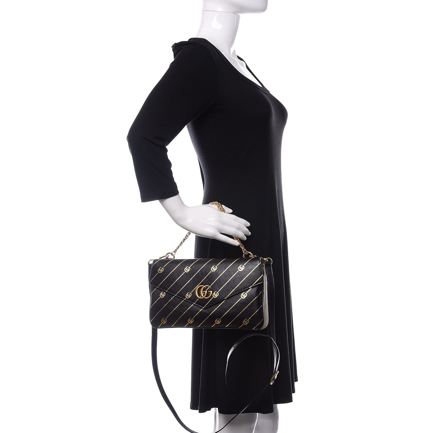 Calfskin Diagonal GG Medium Thiara Double Envelope Shoulder Bag Black White
