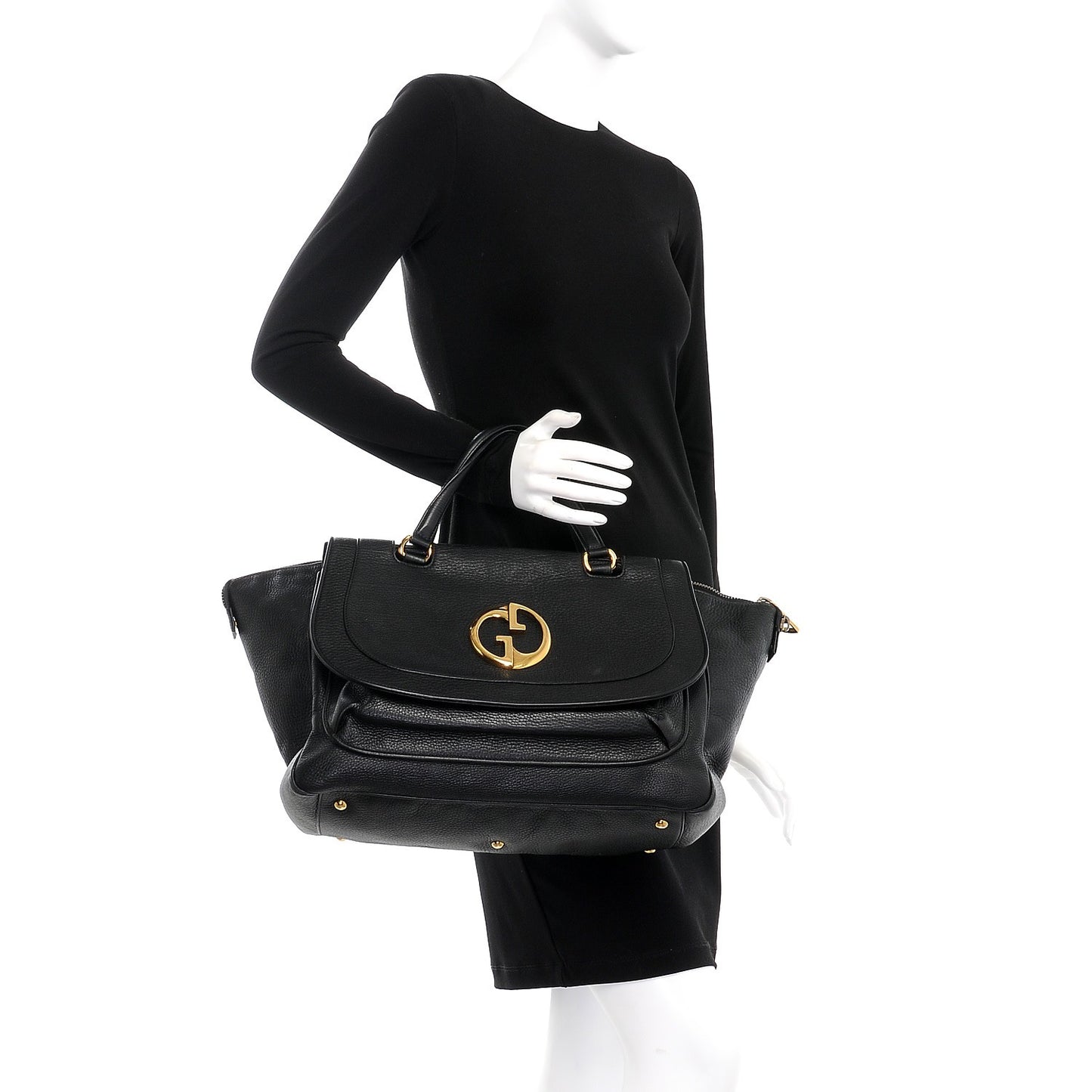 Pebbled Calfskin Medium 1973 Top Handle Satchel Black