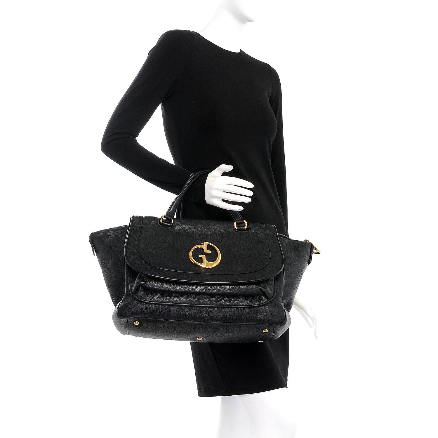 Gucci Pebbled Calfskin Medium 1973 Top Handle Satchel Black 2 of 19