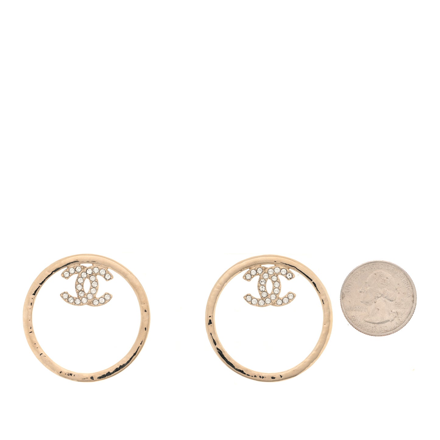 Metal Crystal CC Hoop Earrings Gold