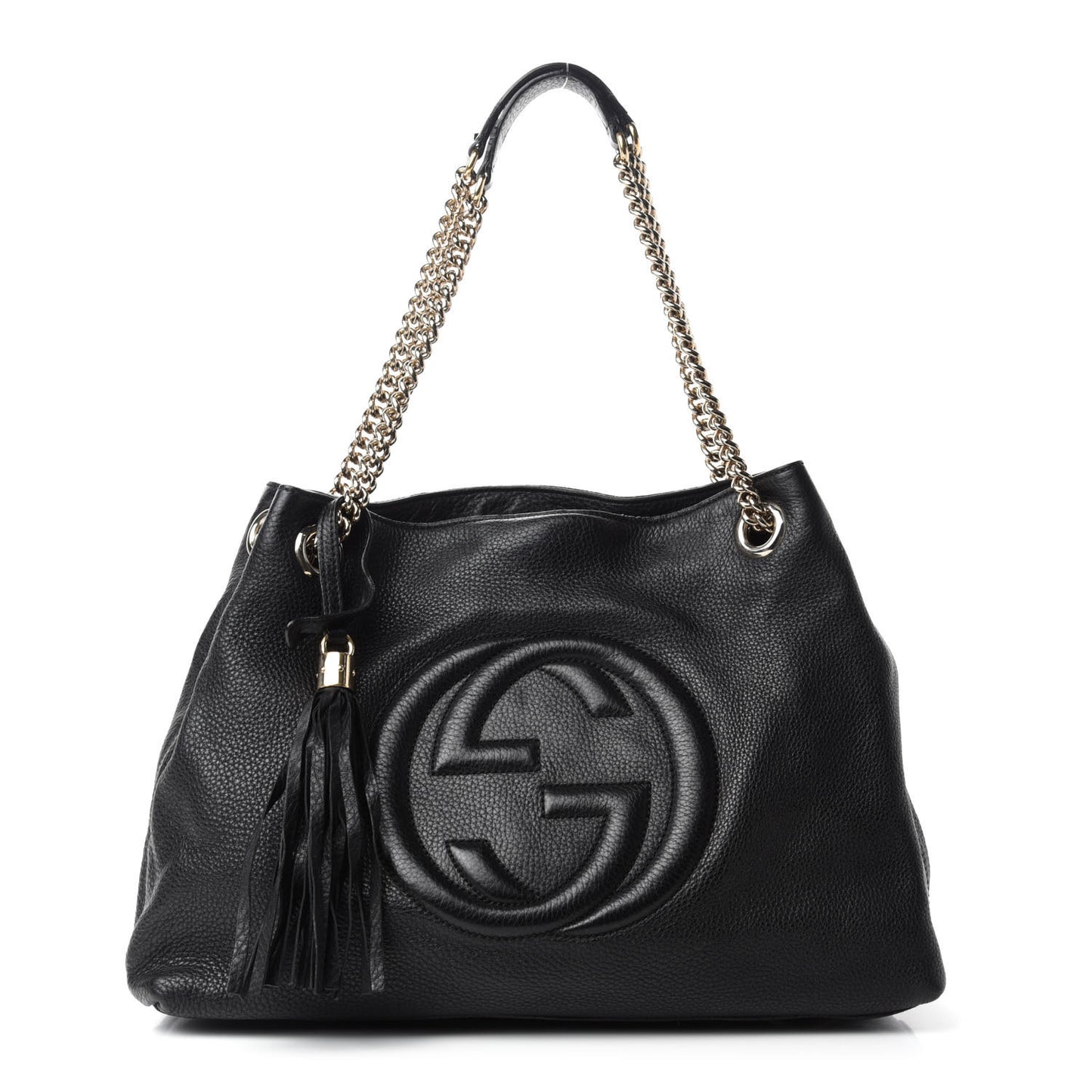 Pebbled Calfskin Medium Soho Chain Shoulder Bag Black