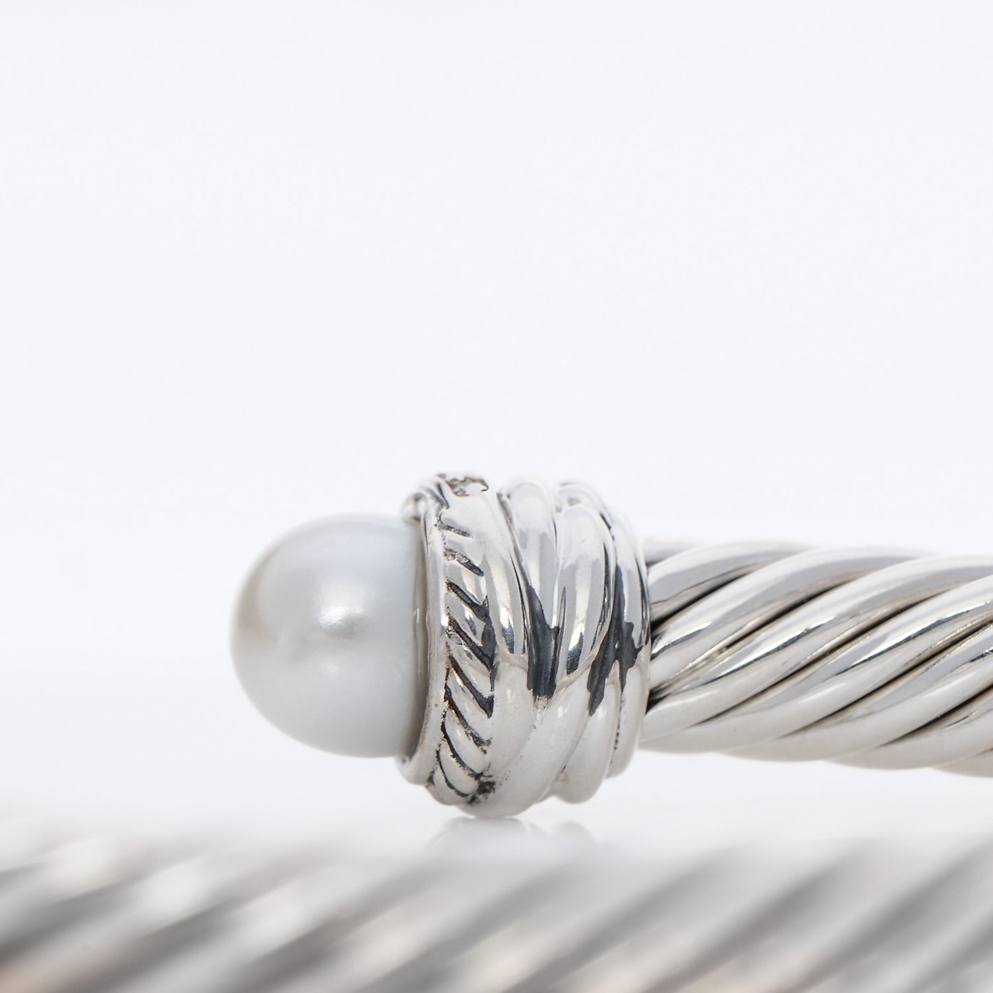 Sterling Silver Diamond Pearl 7mm Cable Classics Bracelet