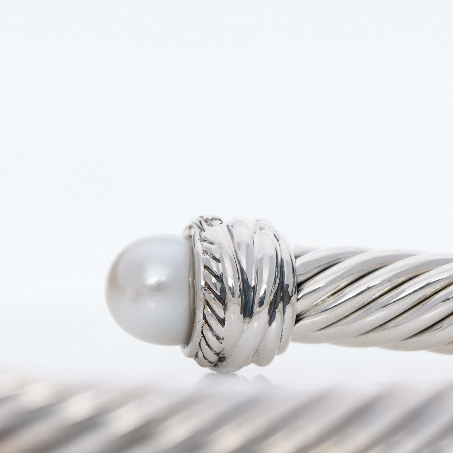 David Yurman Sterling Silver Diamond Pearl 7mm Cable Classics Bracelet 4 of 6