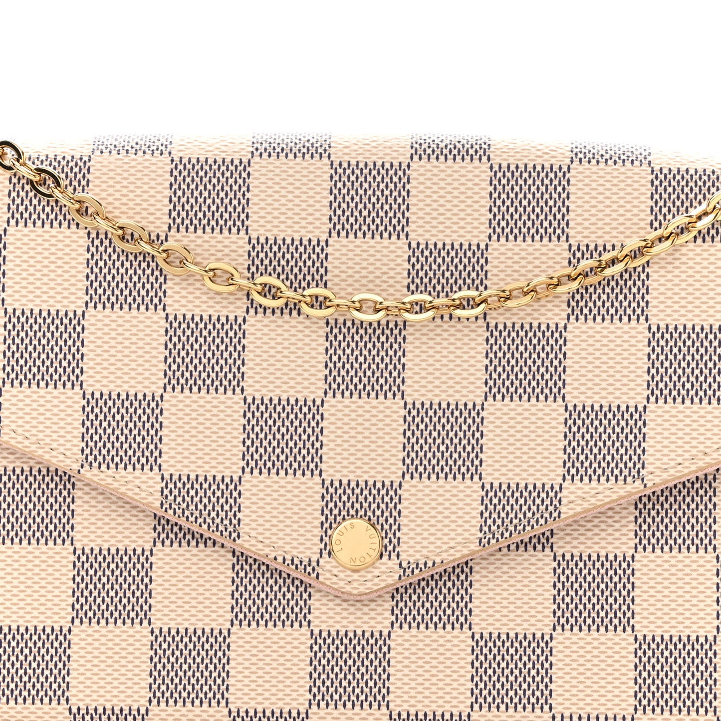 Damier Azur Pochette Felicie Chain Wallet Rose Ballerine