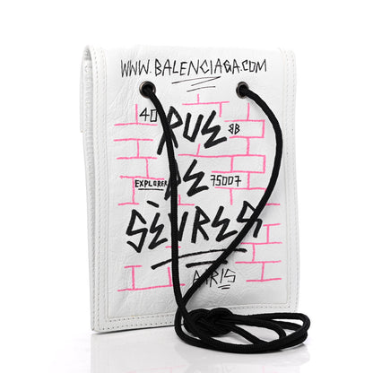 Balenciaga Agneau Arena Graffiti All Over Small Explorer Pouch with Strap White Multicolor 2 of 4