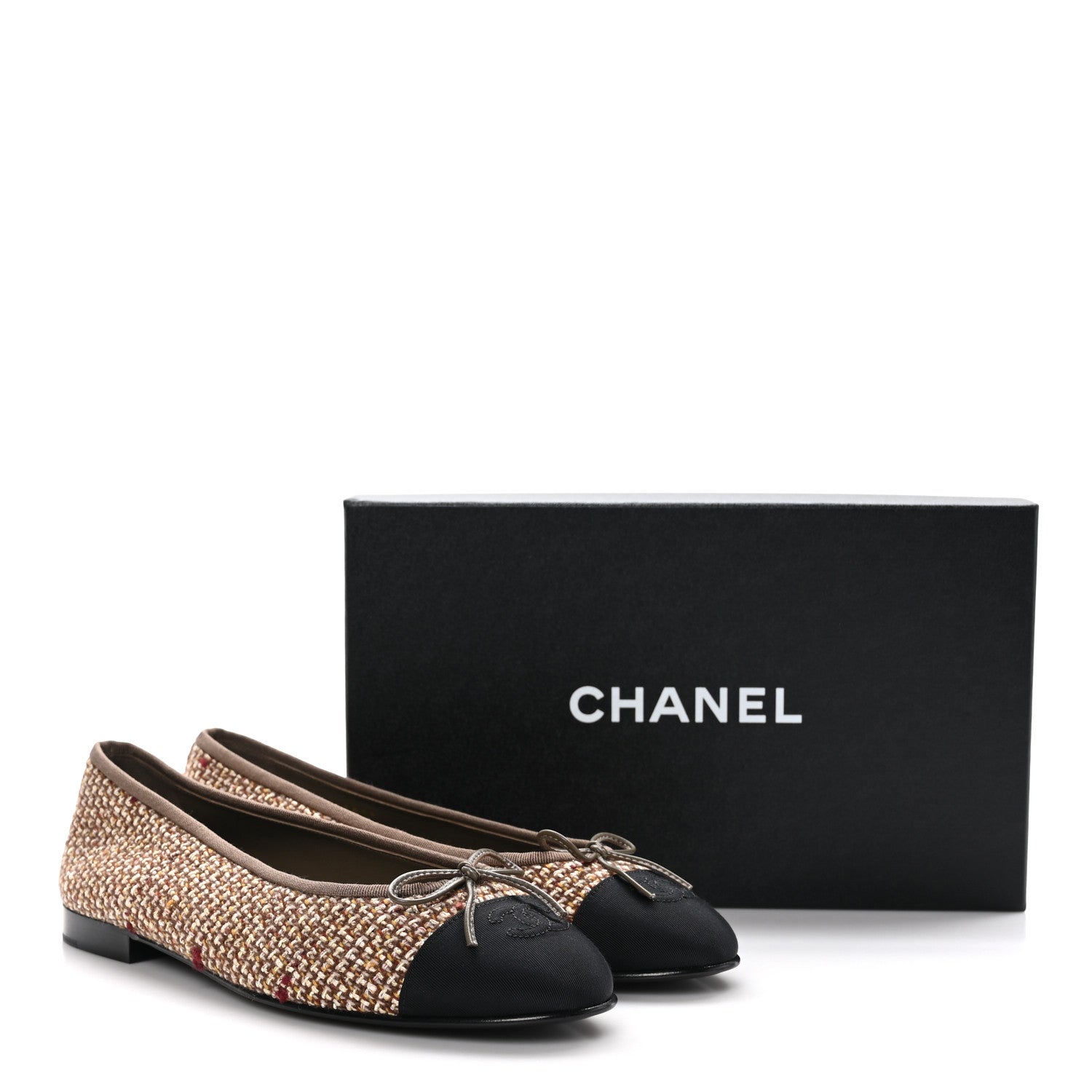 Chanel Tweed Grosgrain Cap Toe Ballerina Flats 41 Black Brown Multicolor 9 of 9