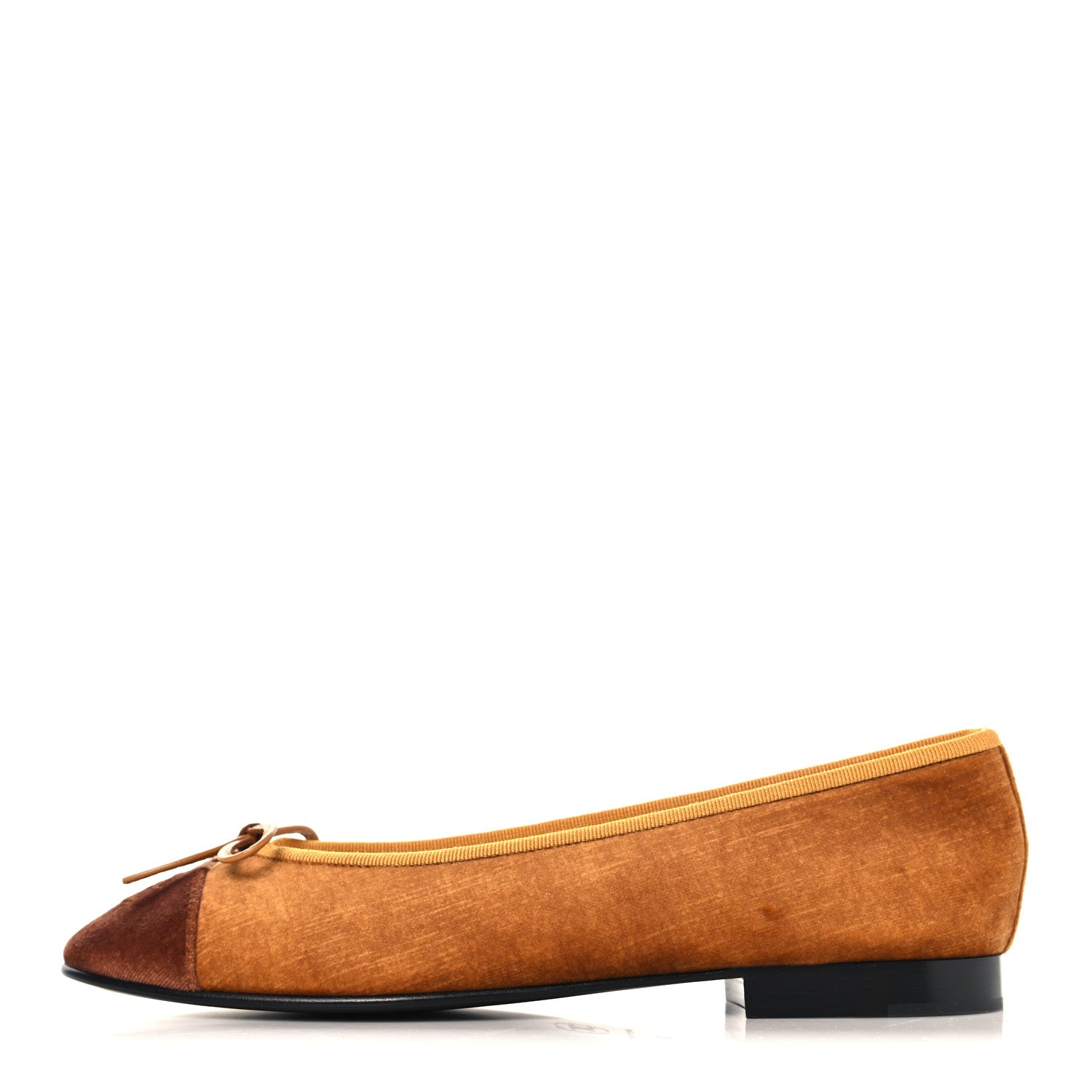Chanel Velvet Cap Toe CC Ballerina Flats 38 Brown Light Brown 1 of 10