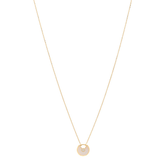18K Yellow Gold Diamond Mother of Pearl XS Amulette de Cartier Pendant Necklace