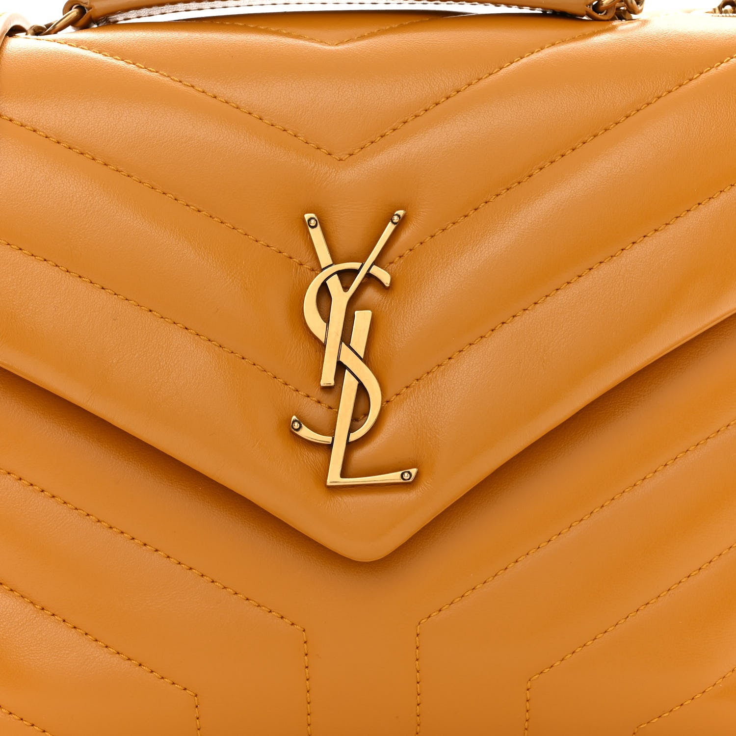 Saint Laurent Calfskin Y Quilted Monogram Small Loulou Chain Satchel Cheddar 7 of 9
