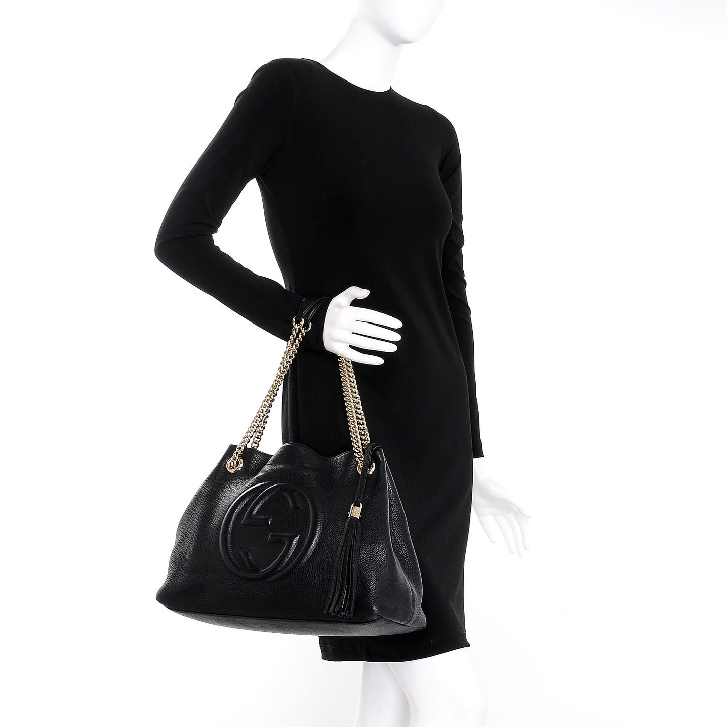 Pebbled Calfskin Medium Soho Chain Shoulder Bag Black