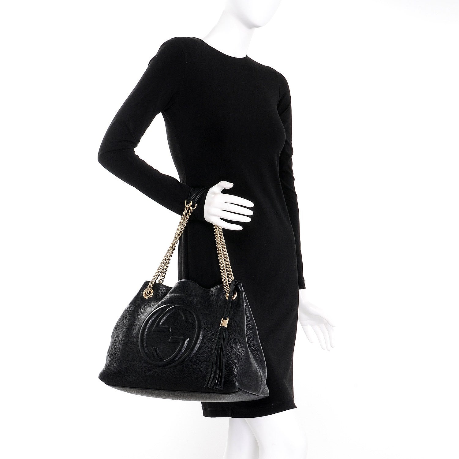 Gucci Pebbled Calfskin Medium Soho Chain Shoulder Bag Black 2 of 6