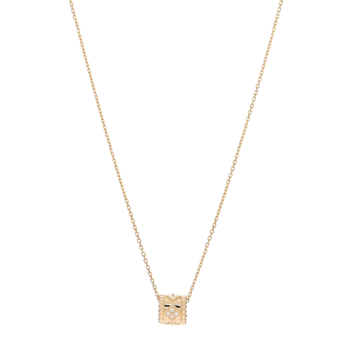 18K Yellow Gold Diamond Small Perlee Clovers Pendant Necklace