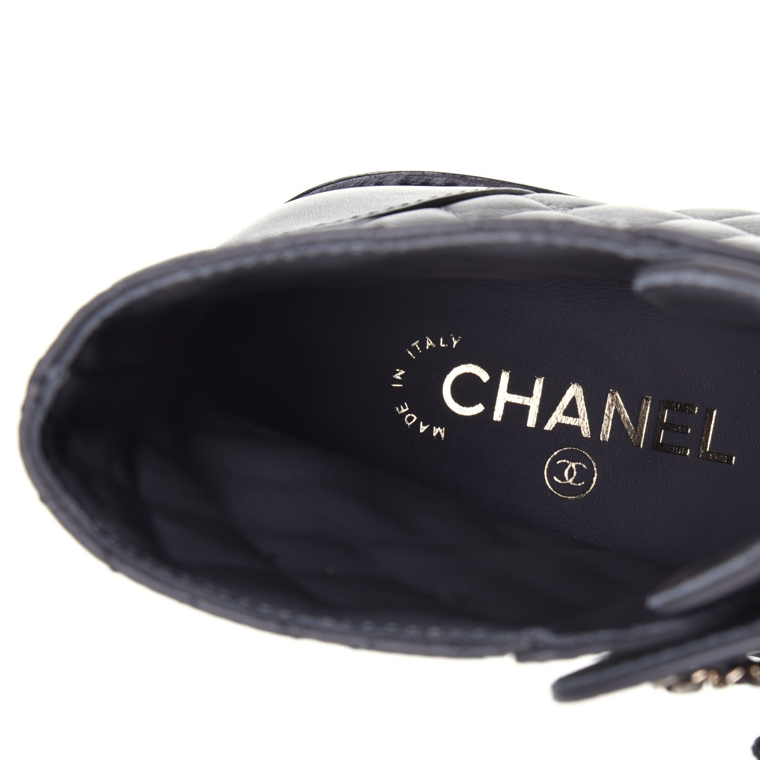 Chanel Shiny Lambskin Quilted Lace Up Combat Boots 38 Grey Black 7 of 10